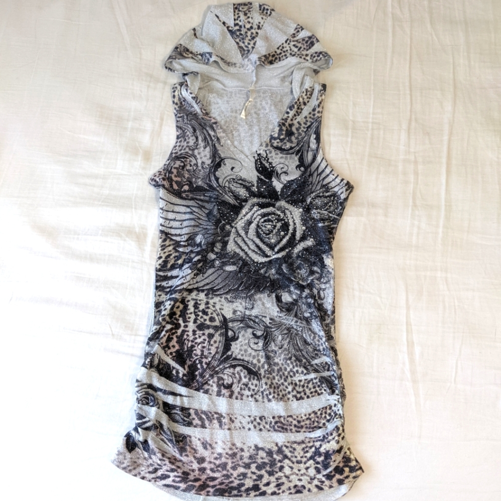 Umgee Sleeveless Pullover Hoodie Bling Lightweight Women's XS